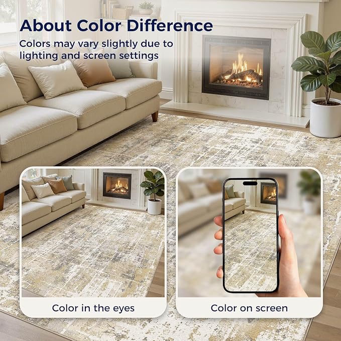 DMOYEST Area Rug Living Room Rugs 10x12 Washable Abstract Carpet | Neutral - Image 7