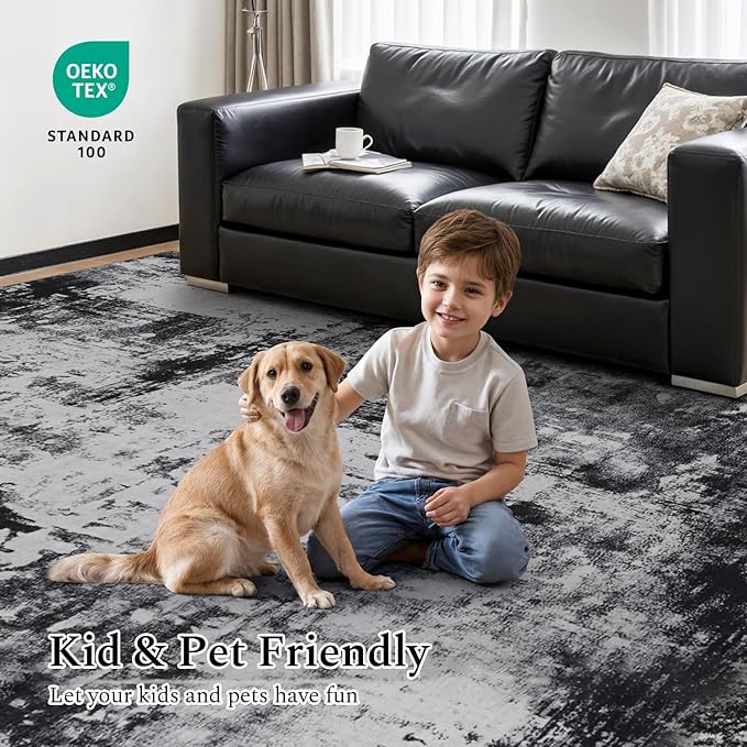 Rugflix 5x8 Area Rugs for Living Room, Washable Black Grey Dark Large Rug | - Image 5