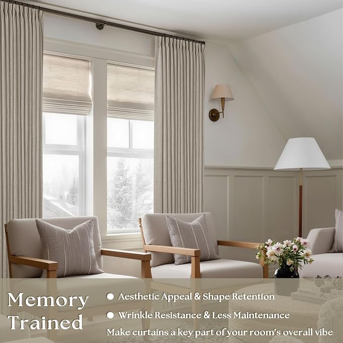 Burlywood Birch Pinch Pleated Linen 90 Inch Curtains 2 Panels | Thick Linen - Image 2