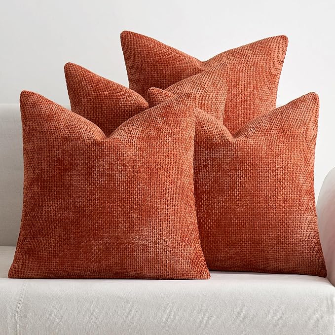 MIULEE Decorative Chenille Fall Pillow Covers Burnt Orange 20x20 Pack of 4 | by MIULEE