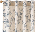 Blue Vintage Floral Linen Curtains Farmhouse 38W X 96L 2 Panels | Elisa Series by Lazzzy