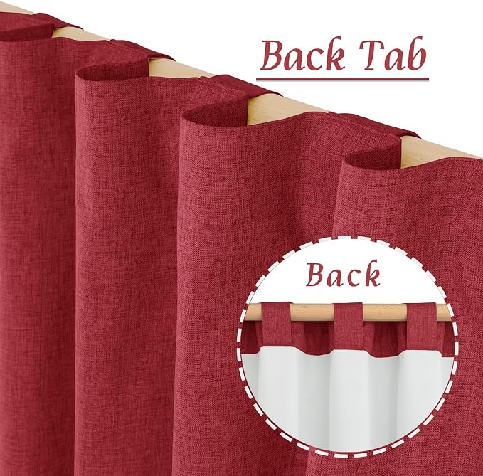 Red 100% Blackout Linen Bedroom Curtains 84 Inch - Image 6