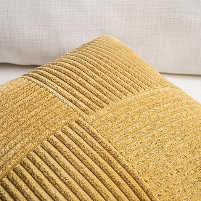 Fancy Homi 2 Packs Mustard Yellow Big Decorative Throw Pillow Covers 24x24 Inch - Image 3