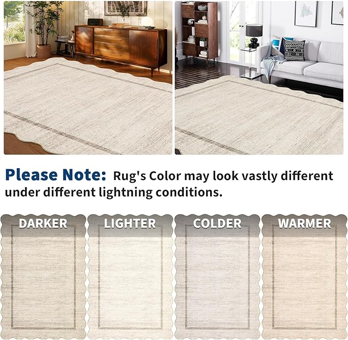 GarveeHome Scalloped Washable Rug 4x6 Boho Living Room Area Rug, Low Pile Soft - Image 7