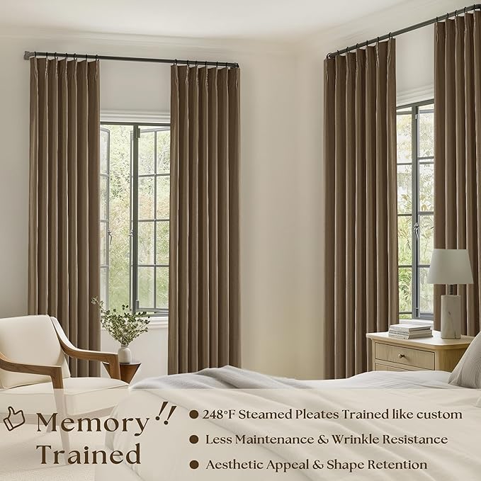 Dutch Cocoa Blackout Linen Curtains 108 Inches Long Pinch Pleated | 100% Black - Image 2