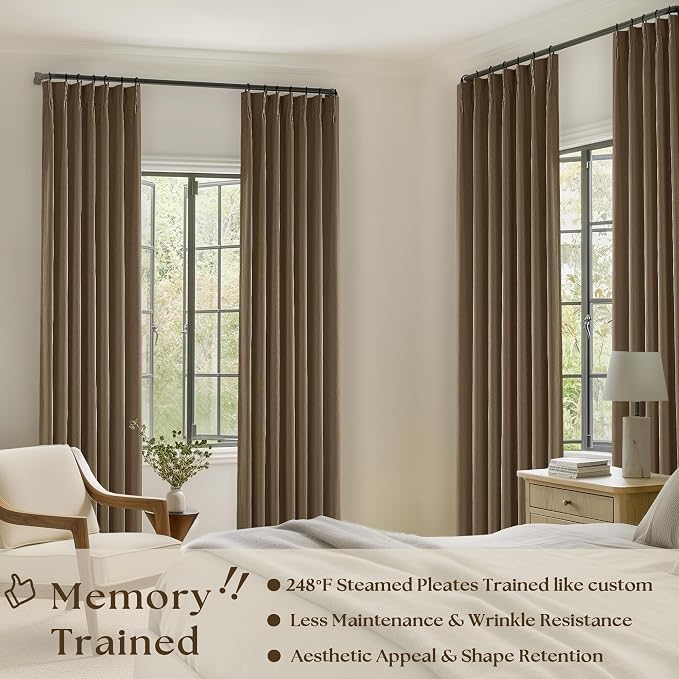 Dutch Cocoa 100% Blackout Pinch Pleated Linen 63 Inch Curtains - Image 2