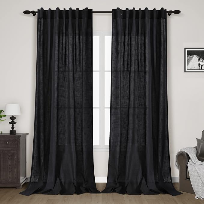 Linen Black Curtains 135 inch Extra Long by Nanspring