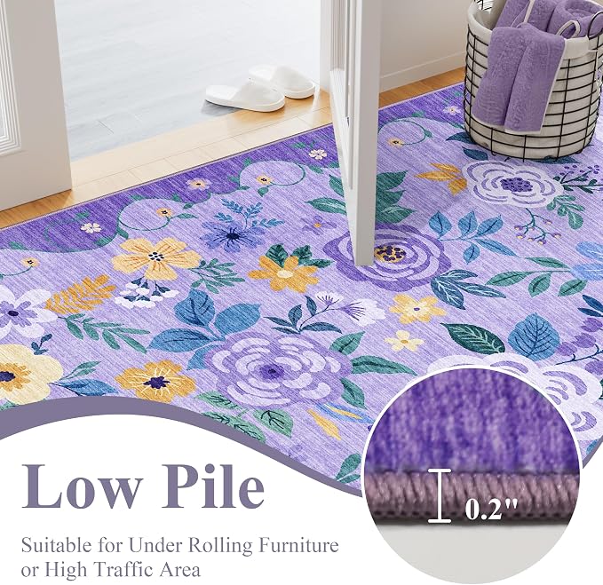 DUKINO 2x10 Runner Rug, Floral Washable Kitchen Runner Rug Non Slip, Low Pile - Image 6