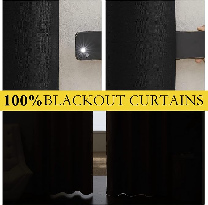 NICETOWN Vintage Rod Pocket Flax Thermal Curtains, 100% Blackout Curtains 84" - Image 3