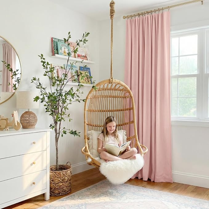 INOVADAY Linen Textured 100% Blackout Sliding Door Curtains 102x108 | Blush Pink - Image 5