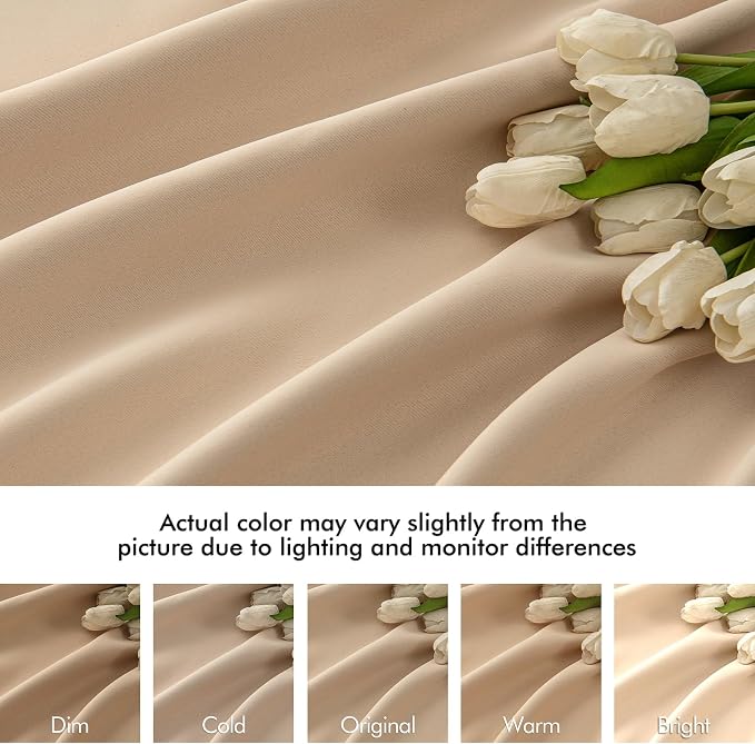 MIULEE Beige Back Tab Blackout Curtains 52x120 Inch Long 2 Panels Set | Rod - Image 8