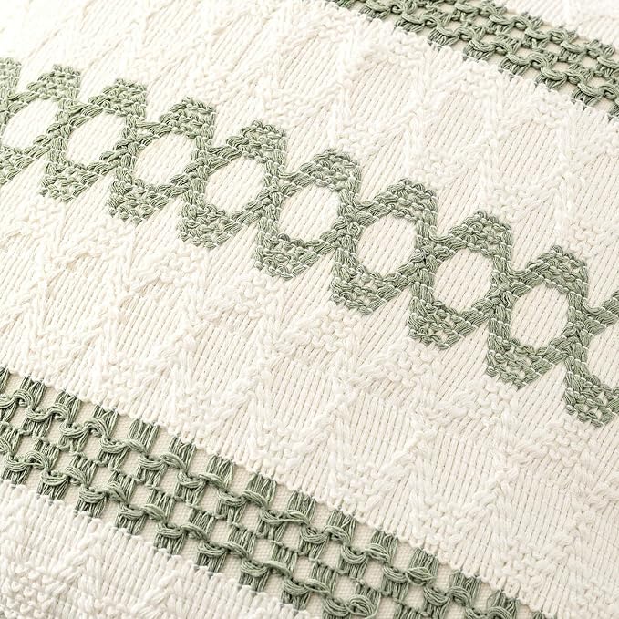 MIULEE Set of 2 Sage Green Boho Decorative Pillow Covers 22x22 Inch | Farmhouse - Image 4