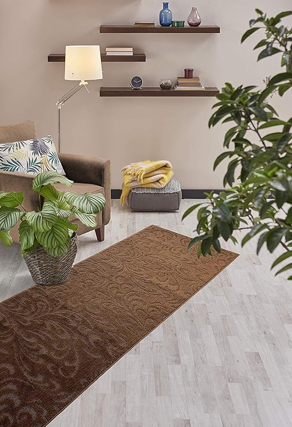 8 FT Long Non-Slip Washable Brown Carpet Runner Rug - Image 4