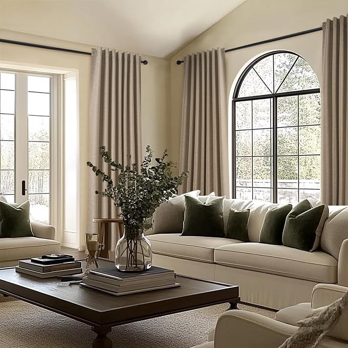 Topfinel Taupe Burlap Linen Blackout Curtains 63 Inches Long 2 Panels - Image 7