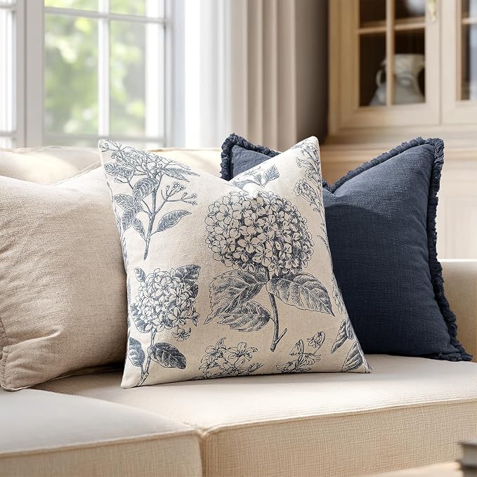 Set of 2 Decorative Floral Pillow Covers 18x18 Inch Light Blue | Neutral - Image 3