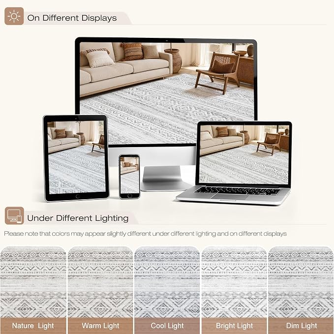 cotiled Boho 8x10 Area Rugs for Living Room: Large Moroccan Washable Rug | - Image 9