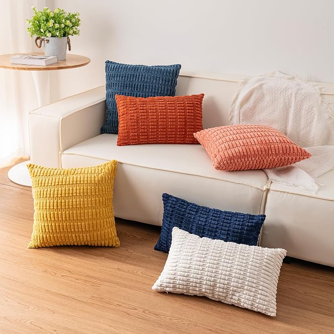 Aegero Pack of 2 Corduroy Decorative Throw Pillow Covers 18x18 Inch, Teal | - Image 4