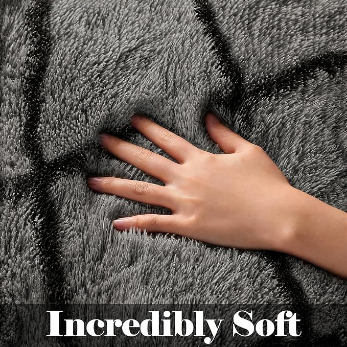 7x9 Area Rugs for Living Room Bedroom, Fluffy Grey and Black Geometric Rug | - Image 2