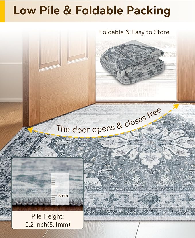 RELEANY Washable Area Rug, Water Repellent, Pet Friendly, Vintage Floral Boho - Image 4