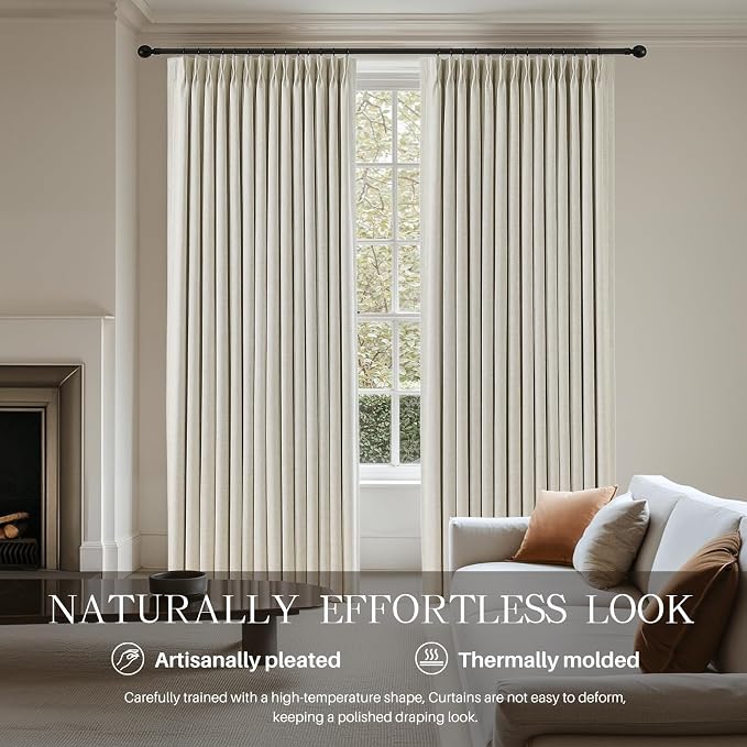 Pinch Pleated Linen Curtains 100% Blackout 102 Inches Long - Image 2