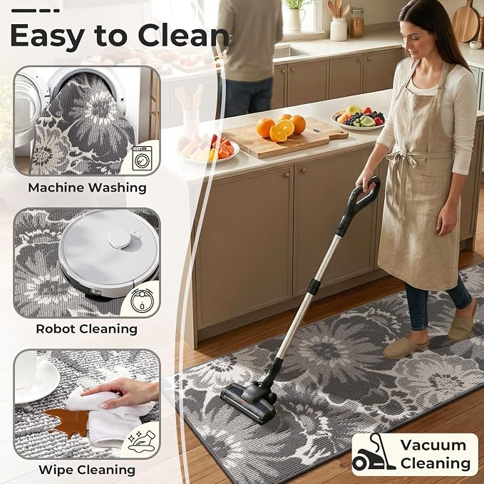 Findosom Washable Area Rug 3x5, Non Slip High-Low Textured Floral Rugs - Image 5