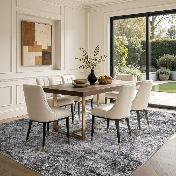 DMOYEST Area Rug Living Room Rugs 8x10 Washable Abstract Grey Carpet | Neutral - Image 3