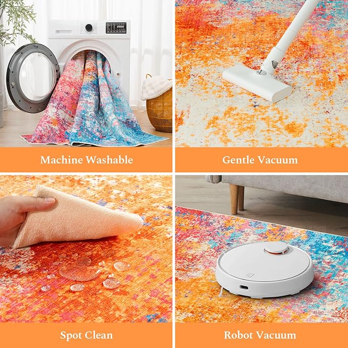 Rugflix 6x9 Area Rugs for Living Room, Washable Colorful Rainbow Large Rug | - Image 4