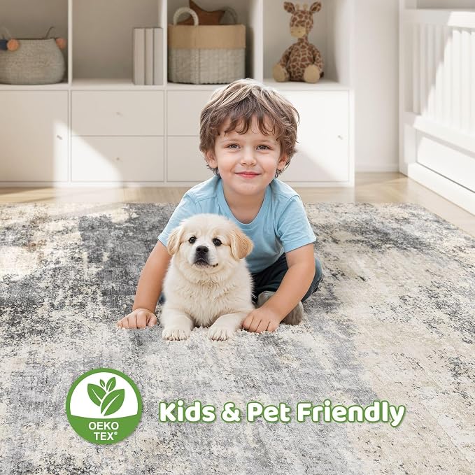 LOONGRUG 4x6 Area Rug Machine Washable Neutral Modern Rugs Grey Brown | - Image 7