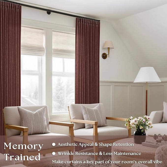 Dark Terracotta 80 Inch Pinch Pleated Linen Semi Sheer Curtains 2 Panels | - Image 2