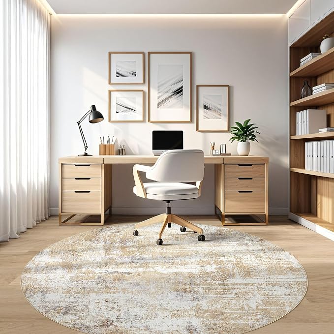 LOONGRUG Round Rug 5x5 Washable Neutral Modern Abstract Circle Area Rugs | Soft - Image 8