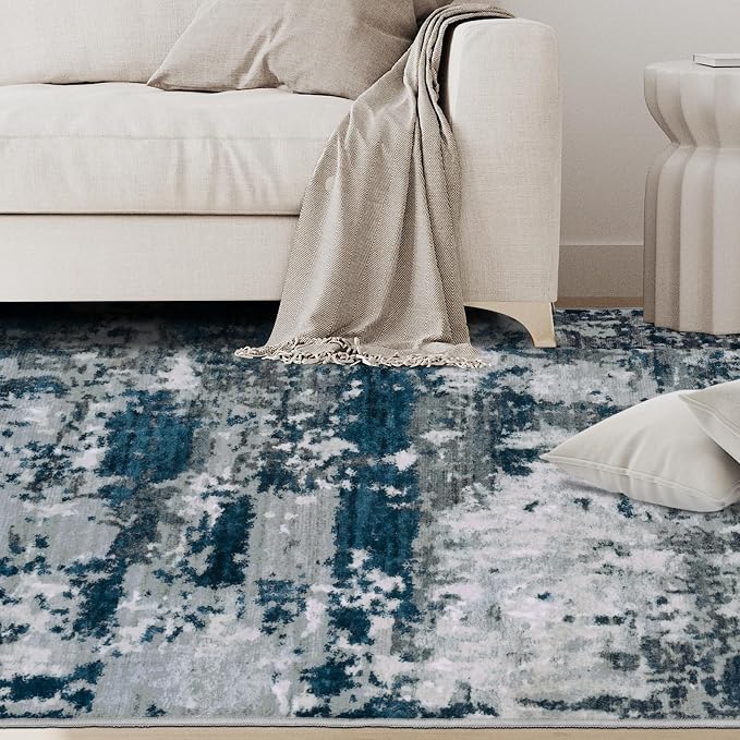 5x8 Area Rugs for Living Room Washable Bedroom Dining Room Navy Grey | Modern - Image 9