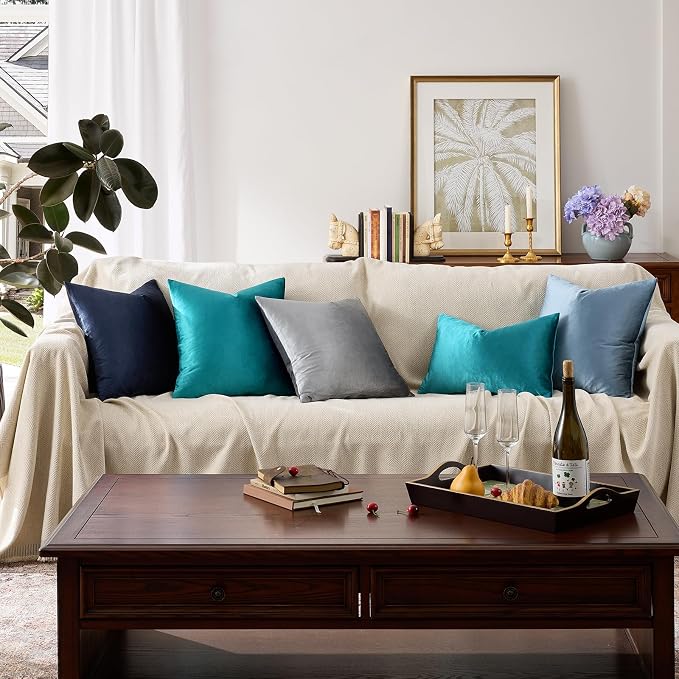 GIGIZAZA Teal Velvet Pillow Covers 26x26 Decorative Pillows Pack of 2 | Blue - Image 9