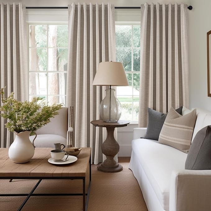 Topfinel 94 Inches Long Taupe Flax Custom Blackout Linen Curtains, Viral Ivory - Image 2