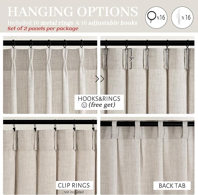 Semi Sheer Natural Linen Greyish Brown Curtains 86 Inches Long 2 Panels Set - Image 6