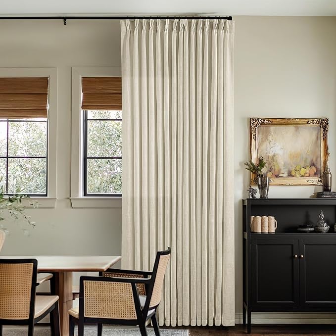 Extra Wide Pinch Pleat 100 x 108 Inch Linen Semi Sheer Curtains 1 Panel | - Image 5