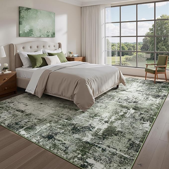 Rugflix 8x10 Area Rugs for Living Room, Washable Dark Green Large Rug | Machine - Image 2