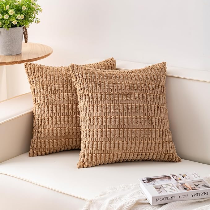 Aegero Pack of 2 Corduroy Decorative Throw Pillow Covers 16x16 Inch, Coffee | by Unknown