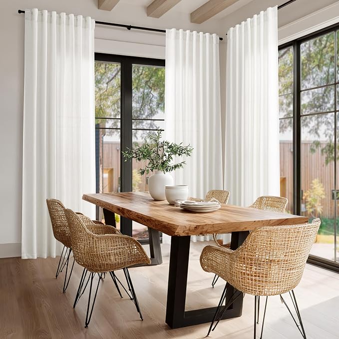 Beige White Curtains Linen for Living Room 90 Inches Long Back Tab and Rod - Image 7