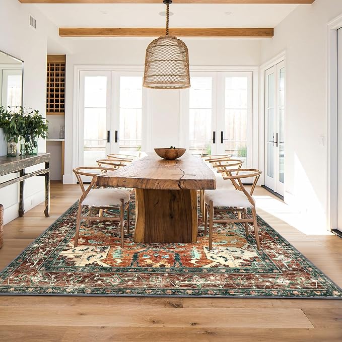 Yamaziot 9x12 Large Area Rug, Non-Slip Washable Boho Living Room Rug | Stain - Image 9