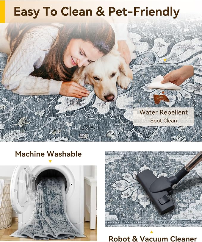RELEANY Washable Area Rug, Small 2'x3', Water Repellent, Pet Friendly, Vintage - Image 8