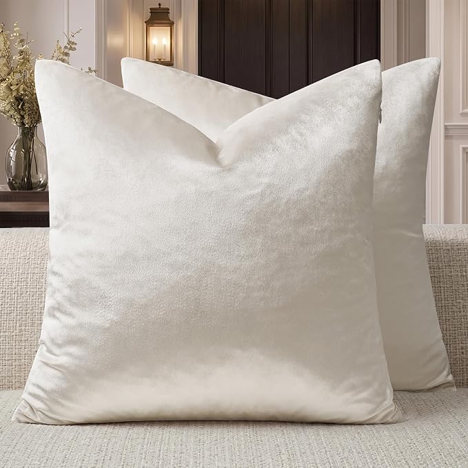 GIGIZAZA Velvet Pillow Covers 26x26 Decorative Pillows Pack of 2 Ivory | Beige - Image 7
