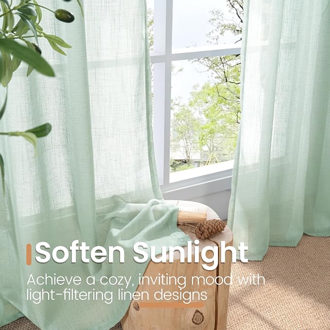 BGment Sage Green Linen Semi Sheer Curtains - Image 5