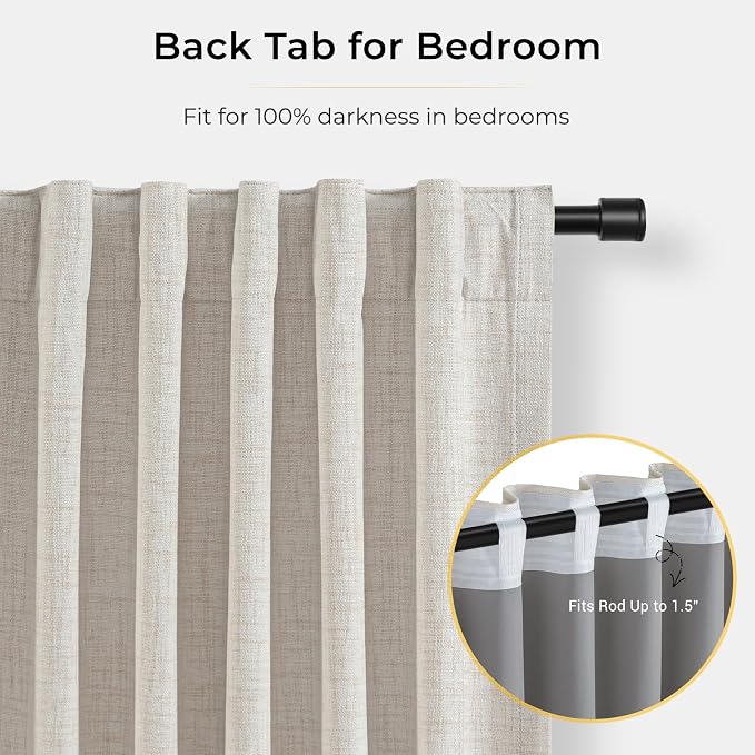 INOVADAY Linen Textured 100% Blackout Sliding Door Curtains 102x108 Beige | 1 - Image 6