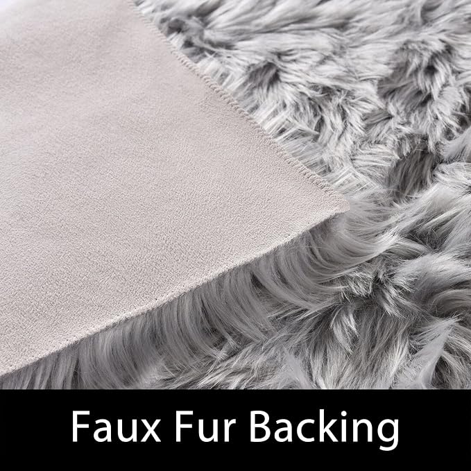 Latepis Washable Area Rugs 9x12 Living Room Gray Fur Rug Super Large Faux - Image 4