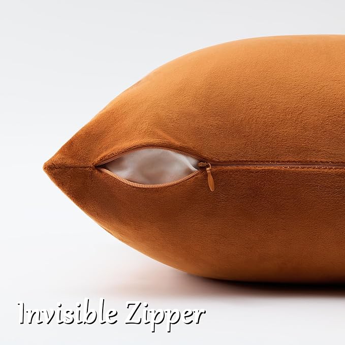 GIGIZAZA Burnt Orange Velvet Throw Pillow Covers 18x18 Pack of 2 | Decorative - Image 4