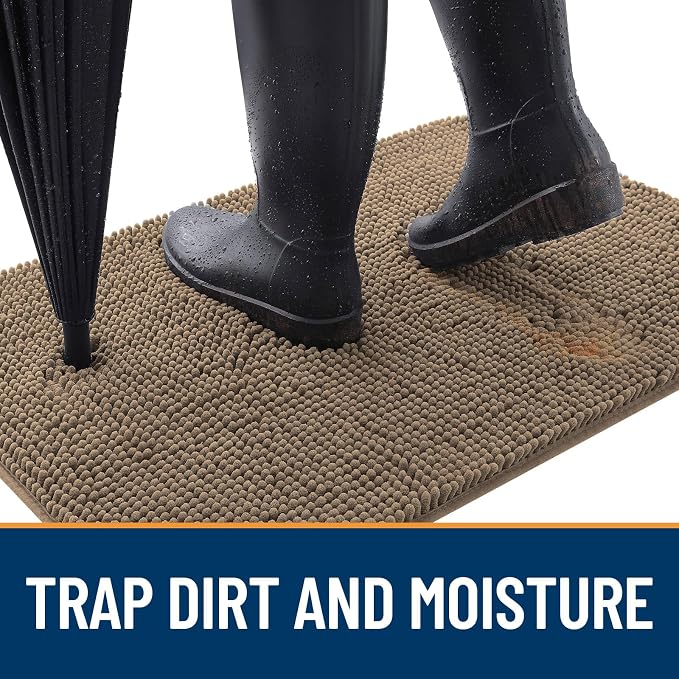 OLANLY Dog Door Mat for Muddy Paws 44x24, Super Absorbent Chenille Mud Mat | Tan - Image 2