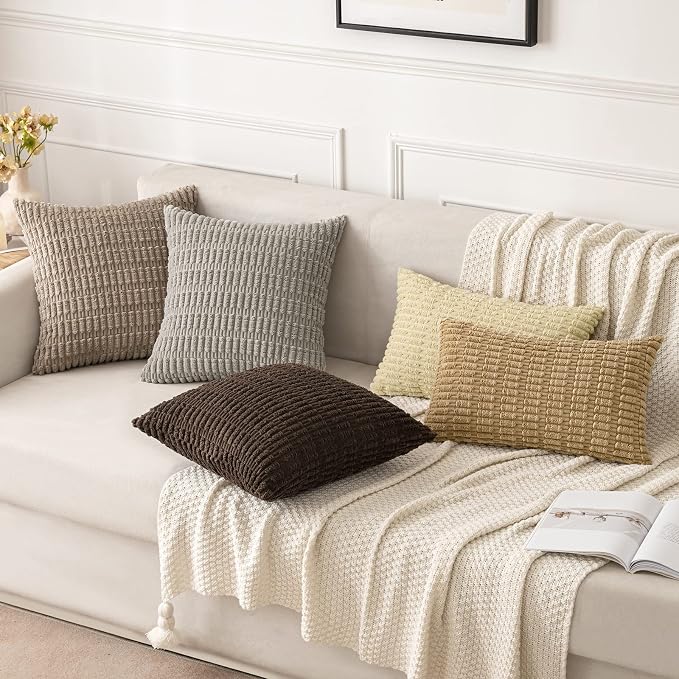MIULEE Lumbar Corduroy Decorative Throw Pillow Covers 12x20 Beige Pack of 2 | - Image 2