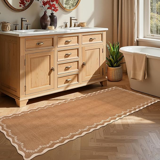 GarveeHome 2.5x10 Scalloped Washable Runner Rug Long Hallway Kitchen Rug | Soft - Image 2