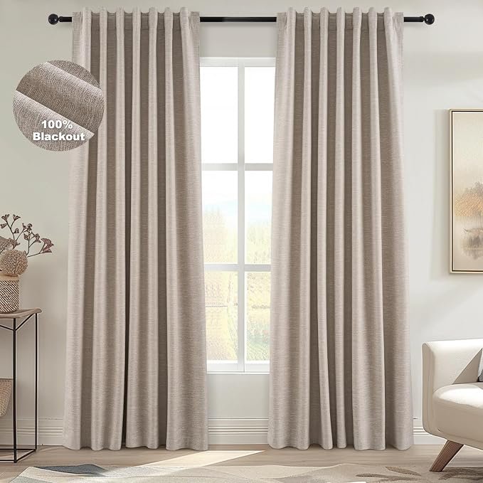 Topfinel 94 Inches Long Taupe Flax Custom Blackout Linen Curtains, Viral Ivory by Topfinel