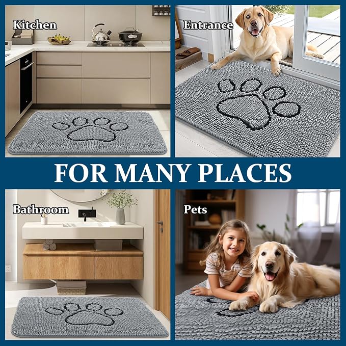 OLANLY Dog Door Mat for Muddy Paws 47x24, Paw Print Design Chenille Mud Mat | - Image 8